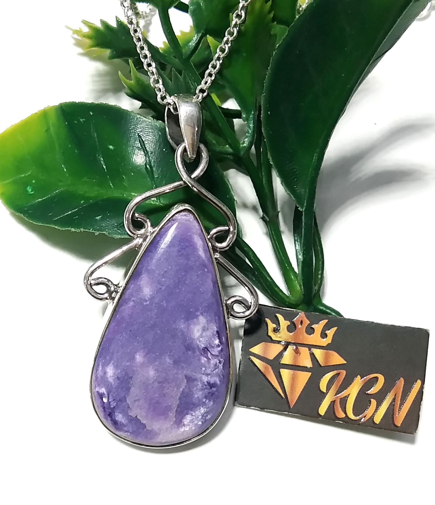 Charoite Gemstone Pendant, Solid 925 Sterling Silver Chain Pendant, Good Purple Color Charoite Handmade Pendant, Gift Birthstone Pendant